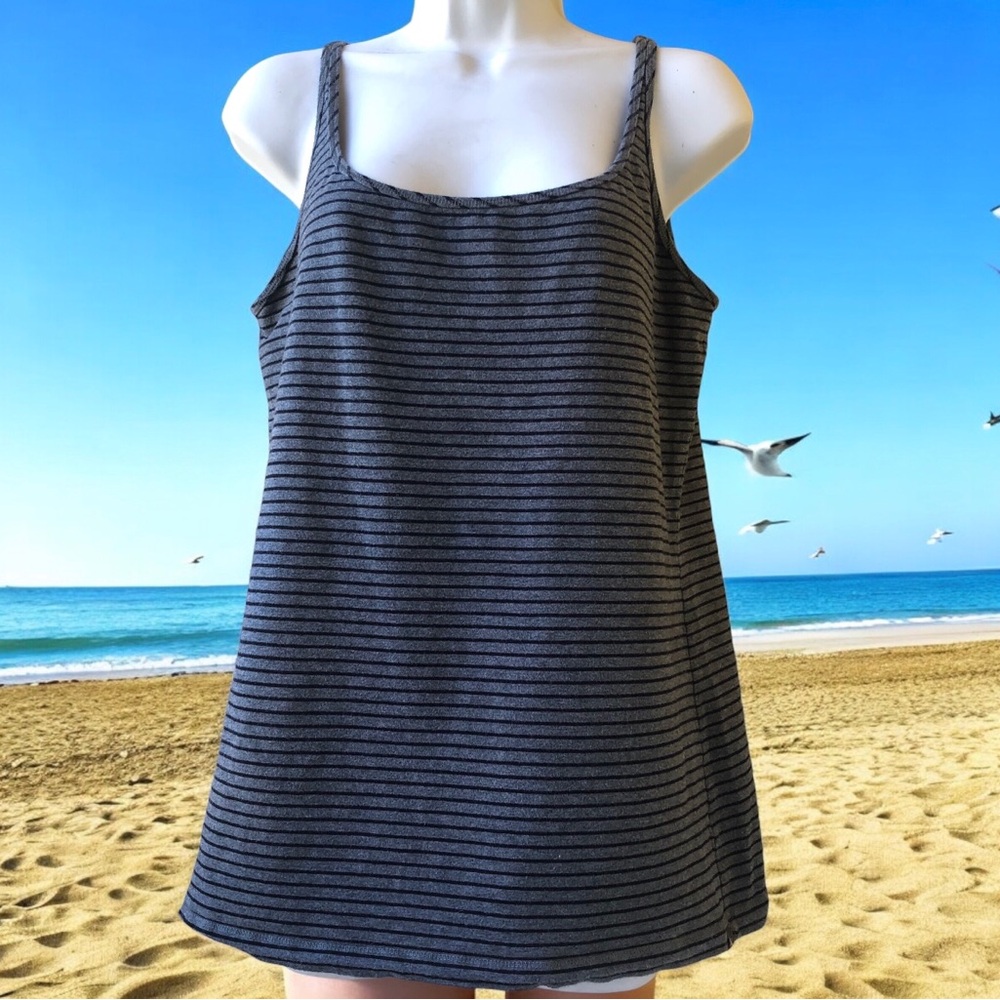 Eddie Bauer Striped Tank Top Gray & Black Womens XL